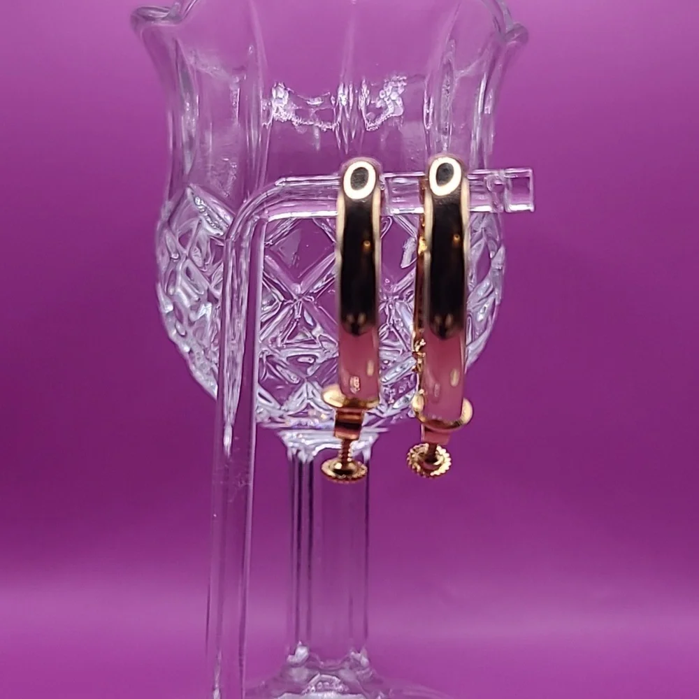 Gold tone hoop clip on earrings by Napier - Picture 4 of 9